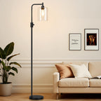 Dimmable Floor Lamp for Living Room with Glass Shade, Black Modern Industrial Floor Lamp with 900LM LED Bulb Included, Bright Standing Tall Lamp for Bedroom, Office, Reading Room, Corner
