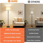 Dimmable Floor Lamp for Living Room,1000 Lumens Bulb Included, Modern Floor Lamps Simple Design with Linen Shade, Tall Standing Lamp for Bedroom Office Dining Room, Black Pole Lamp