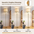 Dimmable Floor Lamp with 350° Swing Arm, 8w Bulb Included, Gold Brass