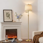 Dimmable Floor Lamp with 350° Swing Arm, 8w Bulb Included, Gold Brass