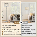 Yemela-Dimmable Crystal Floor Lamps, 1000LM LED Bulb Included, Standing Lamp with Knob Switch, Tall Silver Modern Floor Lamp