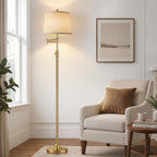 Dimmable Floor Lamp with 350° Swing Arm, 8w Bulb Included, Gold Brass