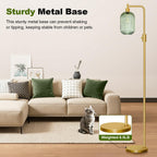 Dimmable Glass Floor Lamp for Living Room, Modern Gold Standing Lamp with Green Ribbed Glass Lampshade & Knob Dimmer, Arc Tall Lamp for Bedroom Office Reading Room, 2700K Led Bulb Included