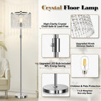 Yemela-Dimmable Crystal Floor Lamps, 1000LM LED Bulb Included, Standing Lamp with Knob Switch, Tall Silver Modern Floor Lamp