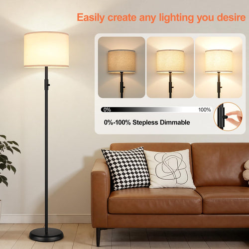Dimmable Floor Lamp for Living Room,1000 Lumens Bulb Included, Modern Floor Lamps Simple Design with Linen Shade, Tall Standing Lamp for Bedroom Office Dining Room, Black Pole Lamp