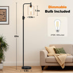 Dimmable Floor Lamp for Living Room with Glass Shade, Black Modern Industrial Floor Lamp with 900LM LED Bulb Included, Bright Standing Tall Lamp for Bedroom, Office, Reading Room, Corner