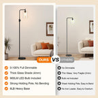 Dimmable Floor Lamp for Living Room with Glass Shade, Black Modern Industrial Floor Lamp with 900LM LED Bulb Included, Bright Standing Tall Lamp for Bedroom, Office, Reading Room, Corner