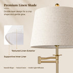 Dimmable Floor Lamp with 350° Swing Arm, 8w Bulb Included, Gold Brass
