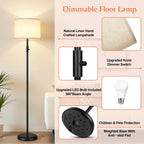 Dimmable Floor Lamp for Living Room,1000 Lumens Bulb Included, Modern Floor Lamps Simple Design with Linen Shade, Tall Standing Lamp for Bedroom Office Dining Room, Black Pole Lamp