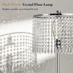 Yemela-Dimmable Crystal Floor Lamps, 1000LM LED Bulb Included, Standing Lamp with Knob Switch, Tall Silver Modern Floor Lamp